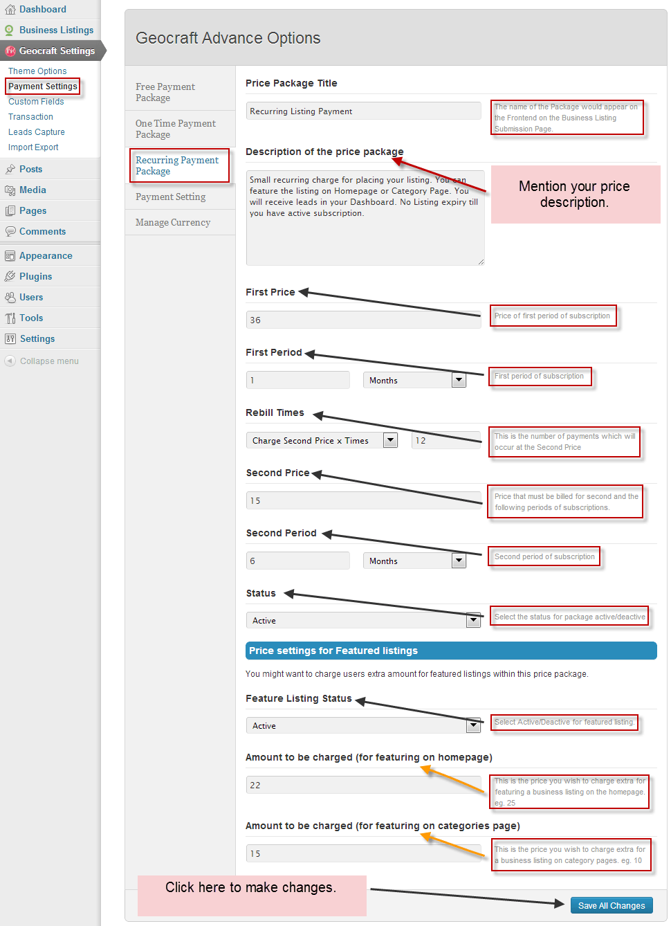 Reccurring Payment Package customization