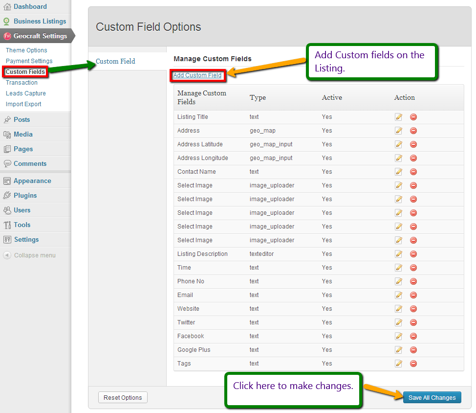 Custom fields in GeoCraft