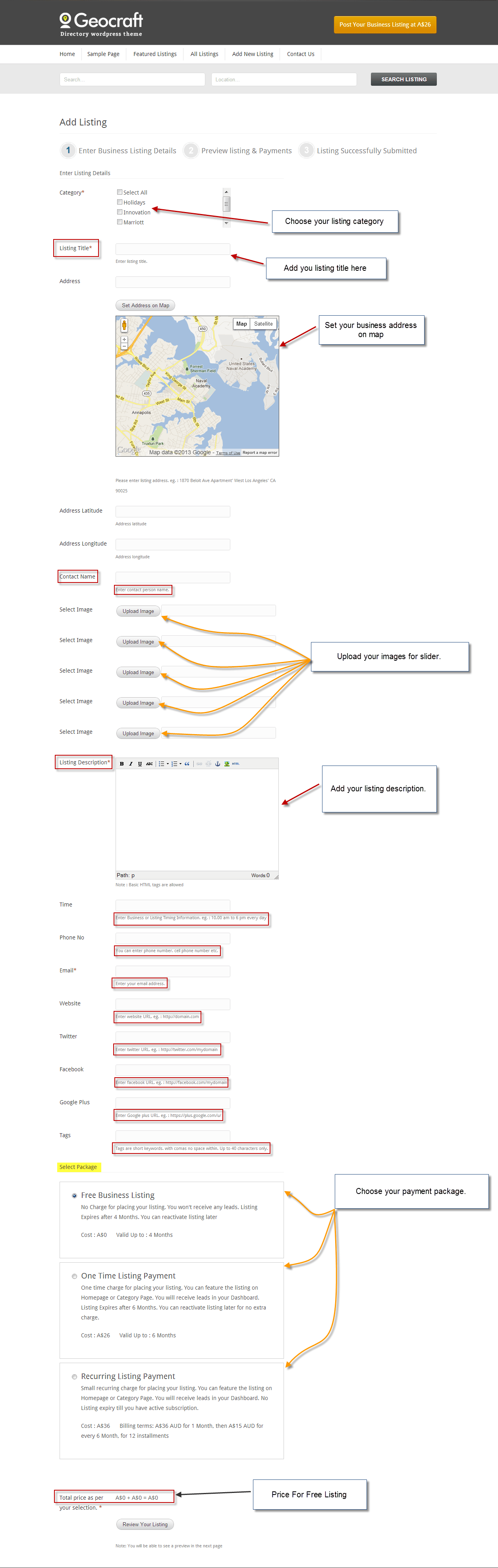 customize Adding Listing from Front End