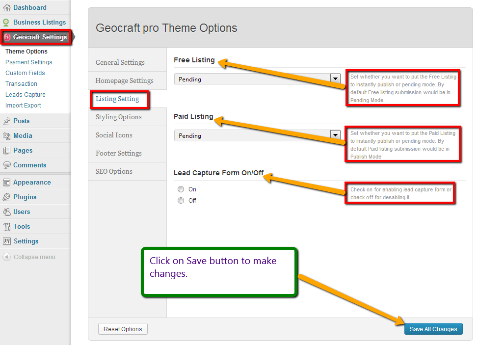 Customize Listing setting 