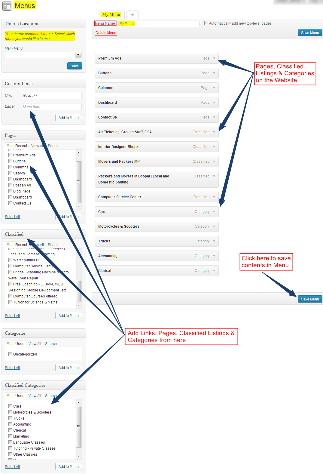 Menu Manager of Classicraft