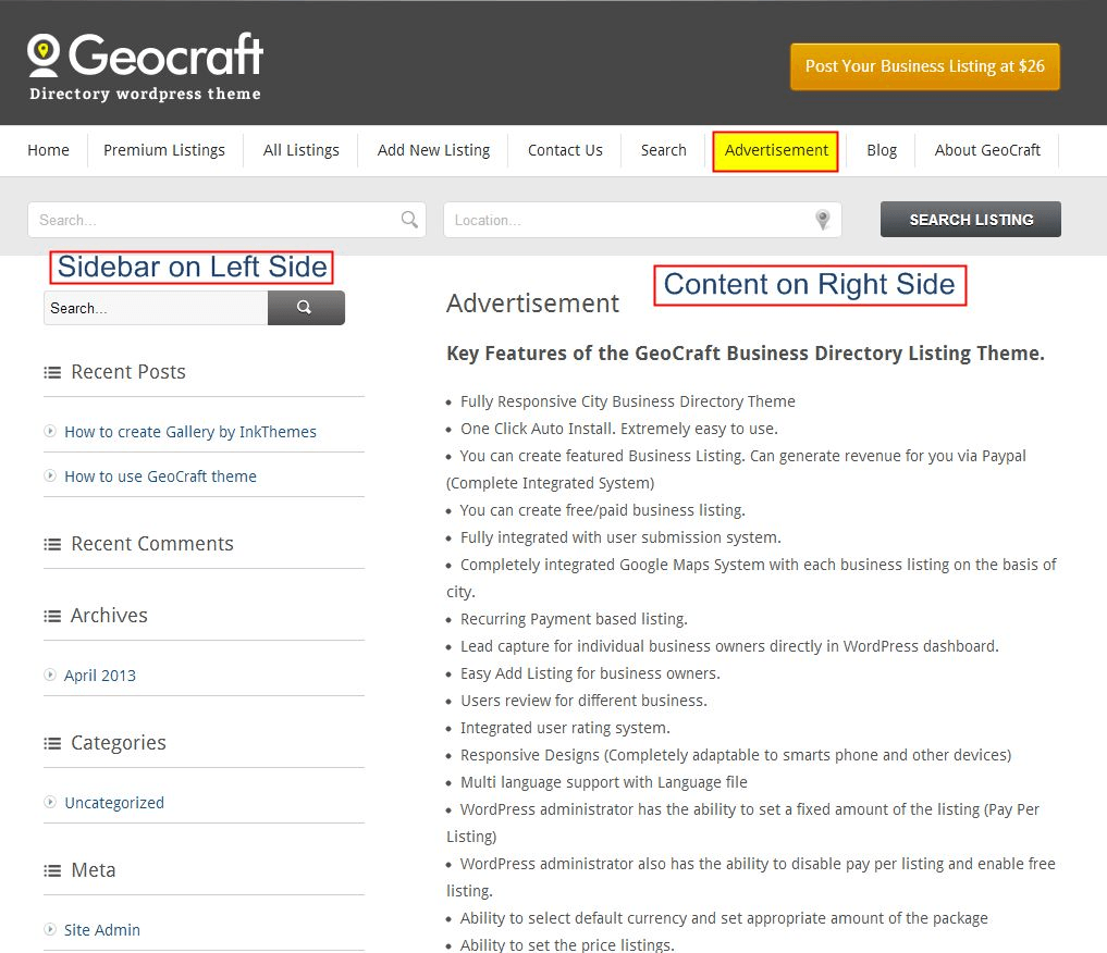 Geocraft WordPress Theme Documentation