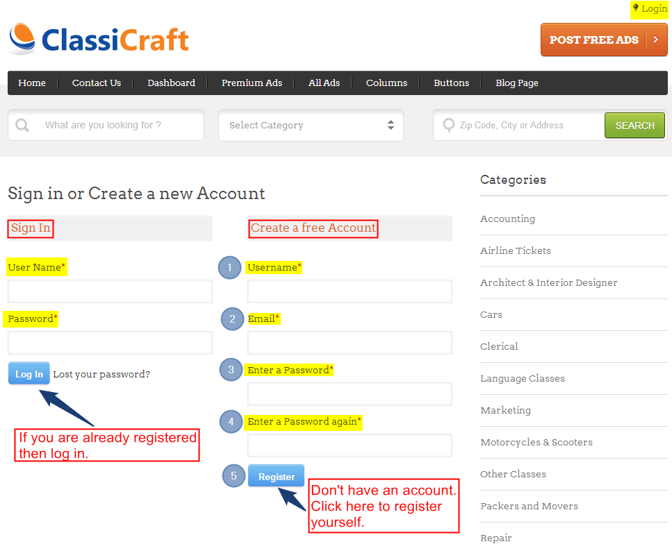 User registration module in ClassiCraft