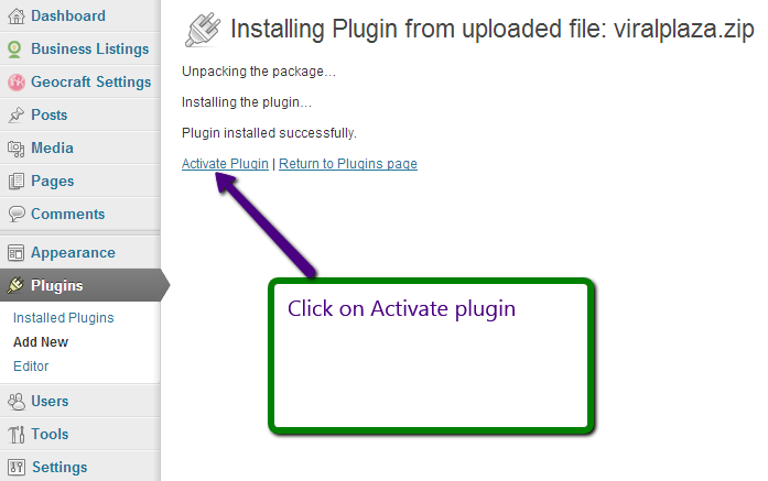 Activating the plugin