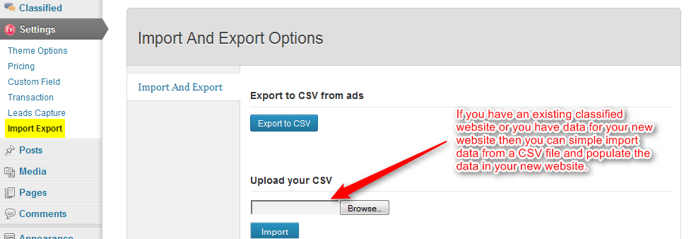 import export option