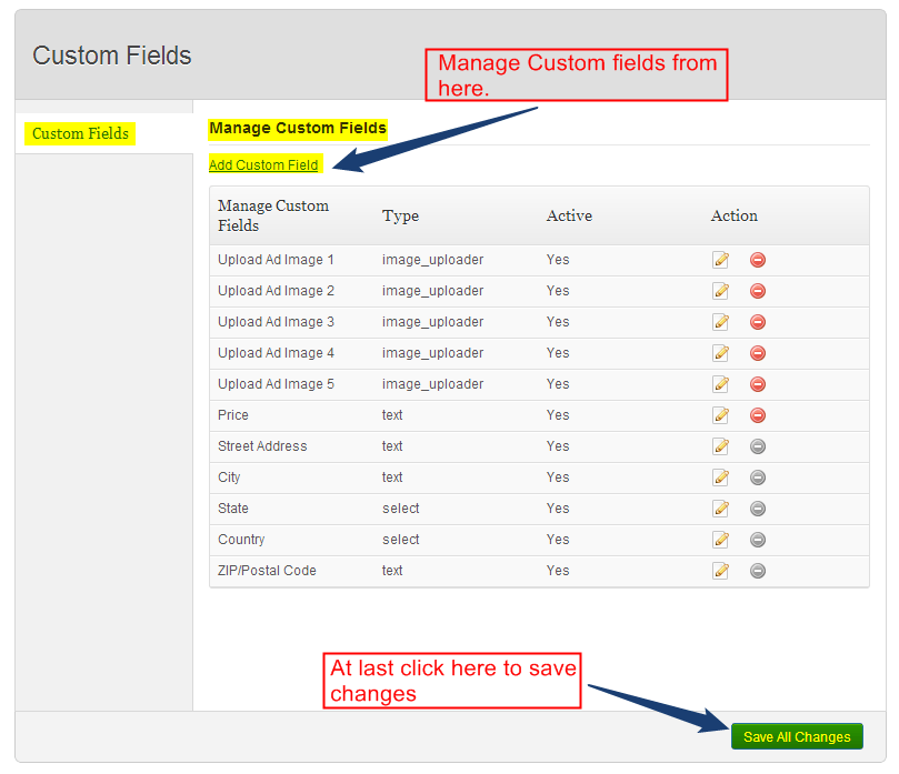 Customization of fields in ClassiCraft