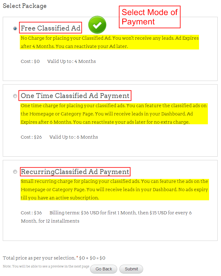 Mode of payment in ClassiCraft