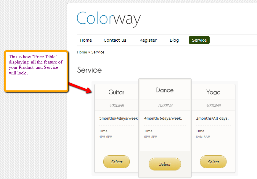 Pricing table presentation