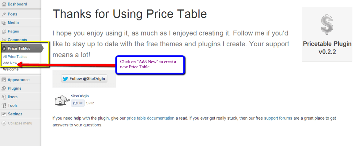 Adding New Pricing Tables