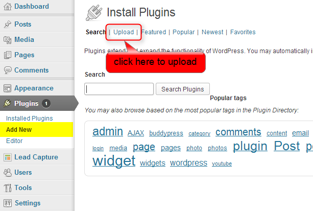 select plugin to upload 