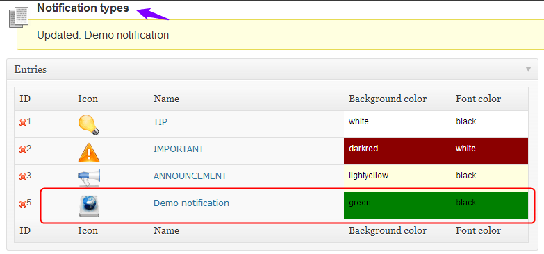 Infobar icon image in Entries table