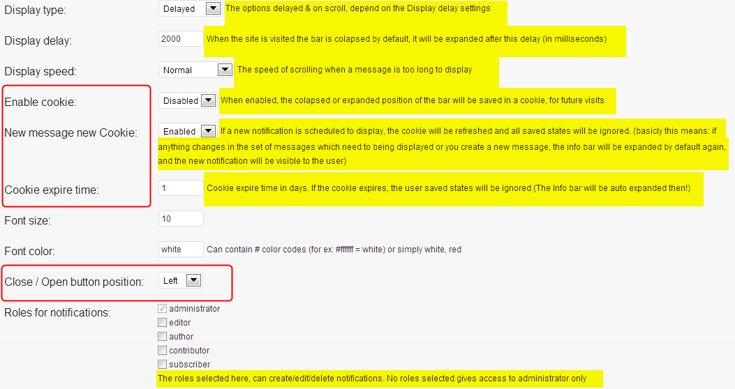 cookie settings in Infobar