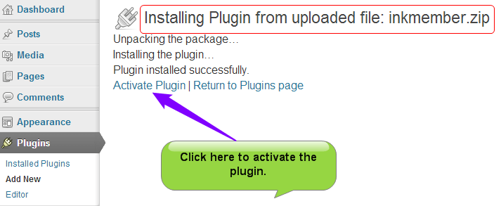 InkMember plugin actiavte