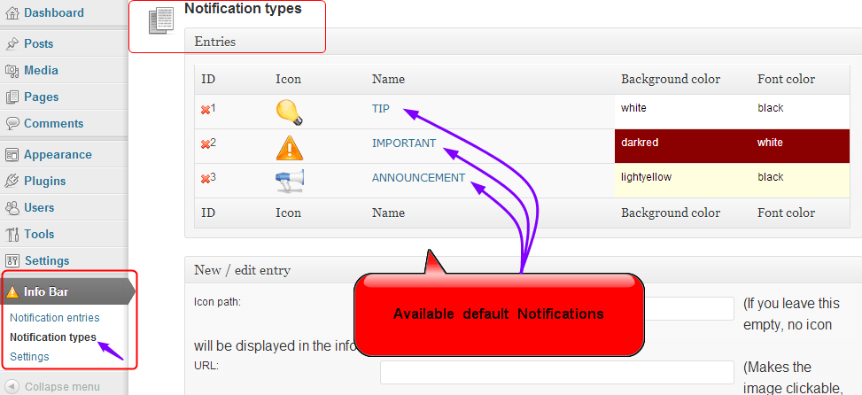 Infobar default notification