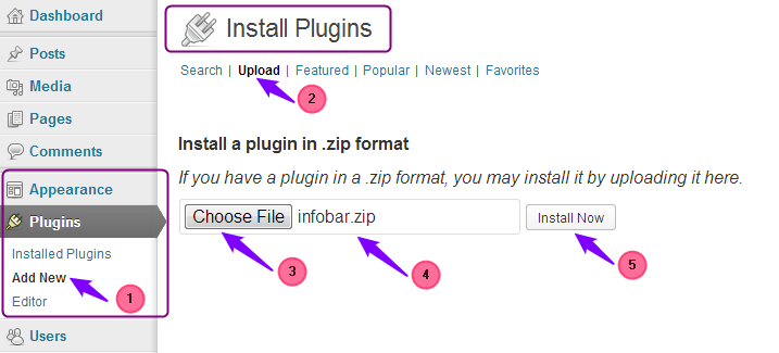 procedure to install Infobar plugin