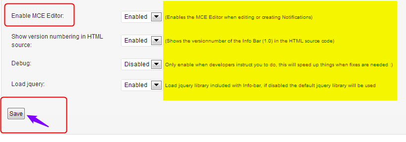 Infobar enable MCE editor