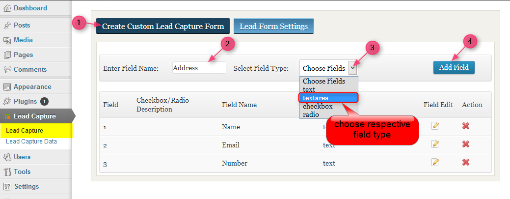 lead capture form fields