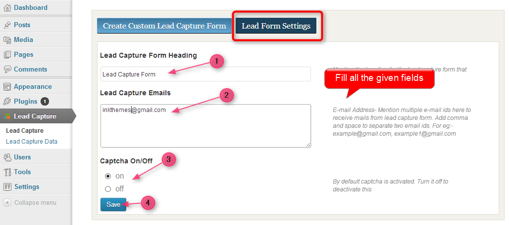 lead capture form settings