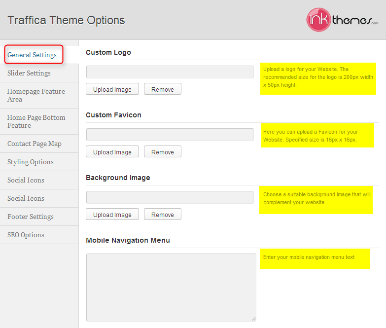 general settings of a theme