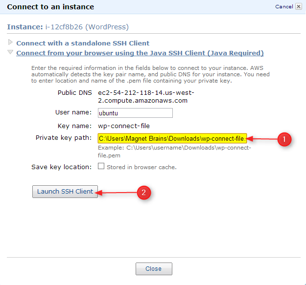 step to enter private key path