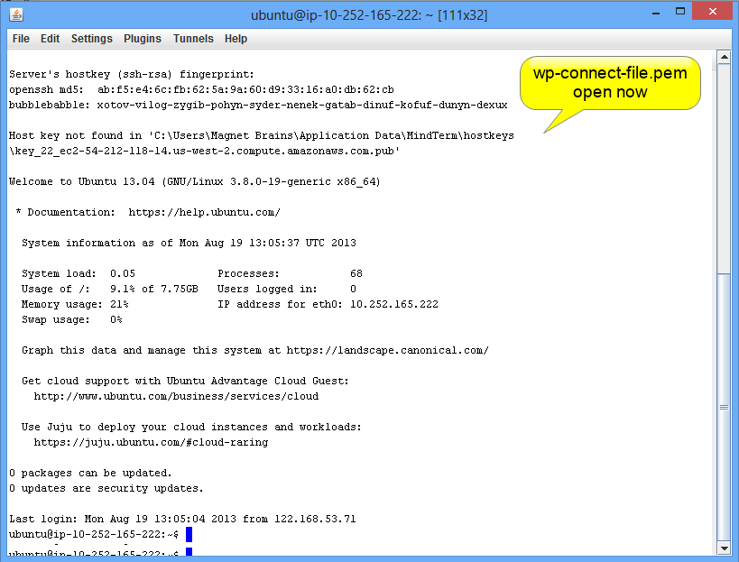 wp-connect-file.pem file is opened now