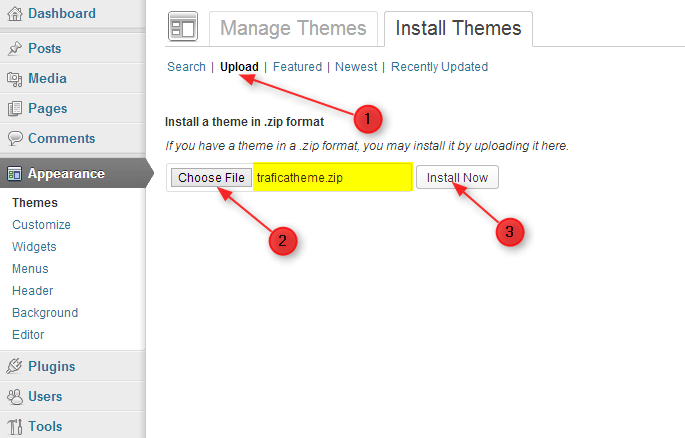 step to install theme