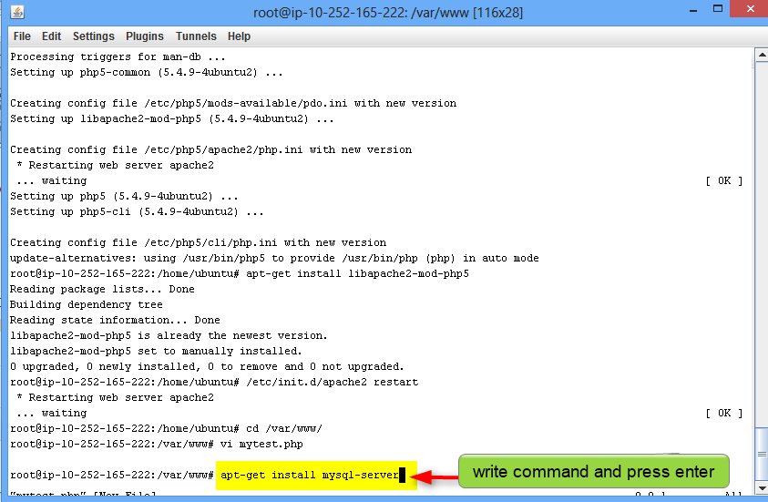 unix command to install mysql