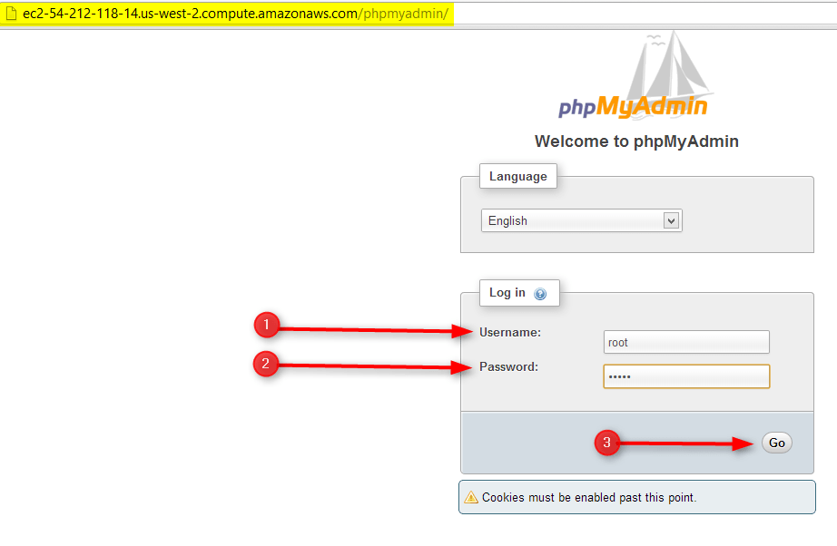 phpmyadmin page