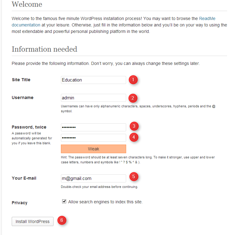 step to create WordPress site