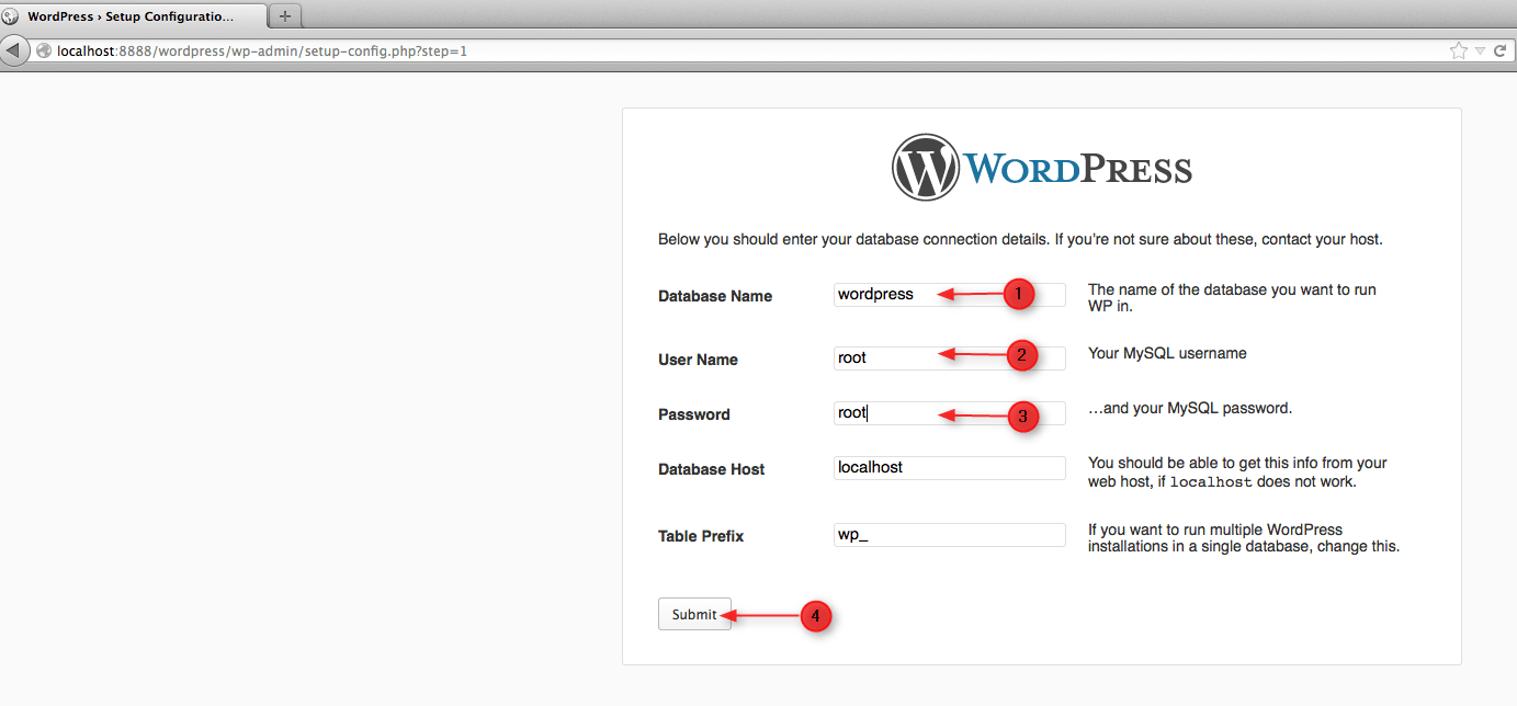 submit database details