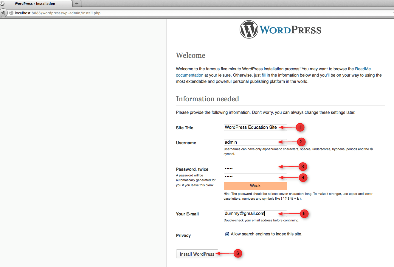 create wordpress site