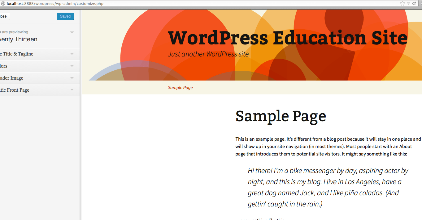 front view of WordPress site 