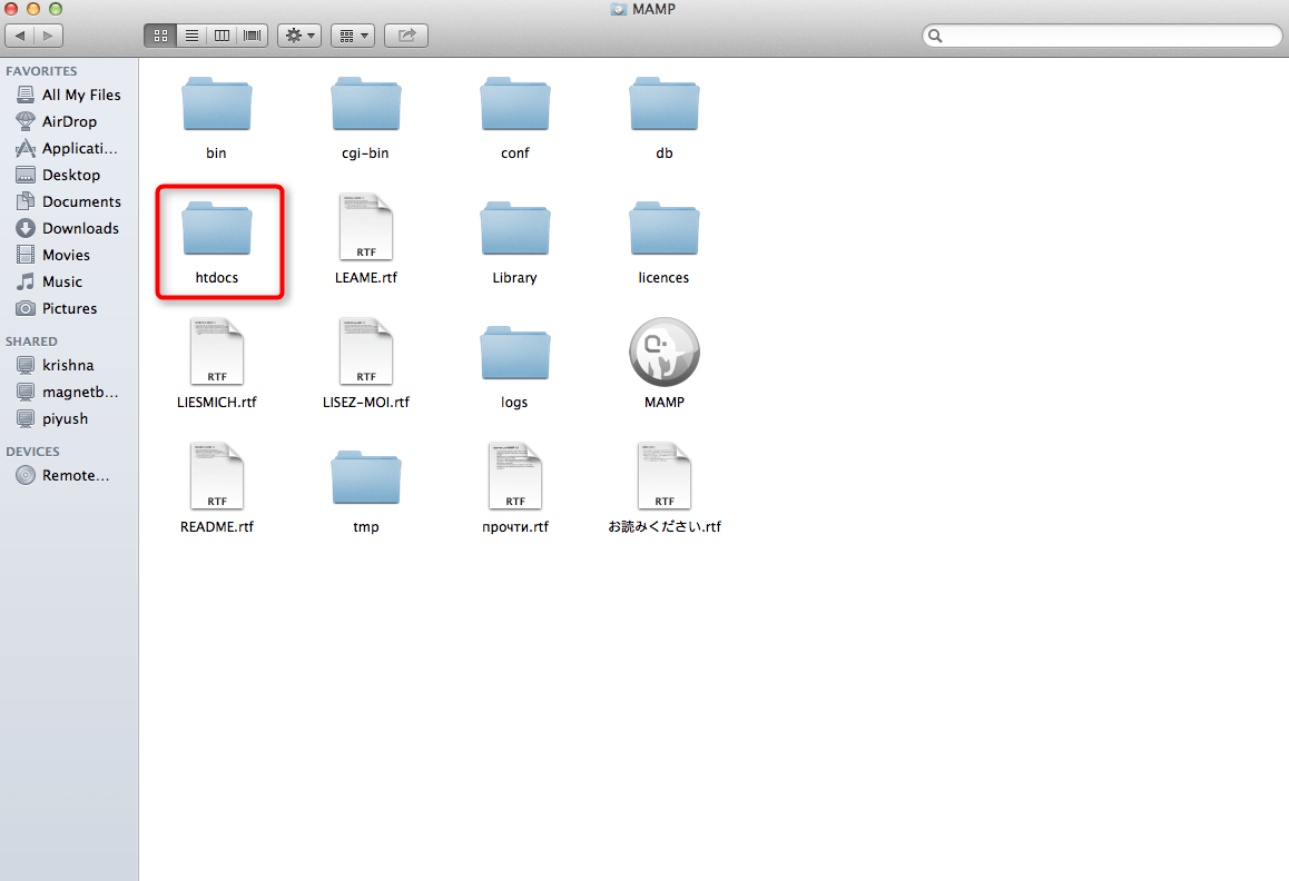 open htdocs folder