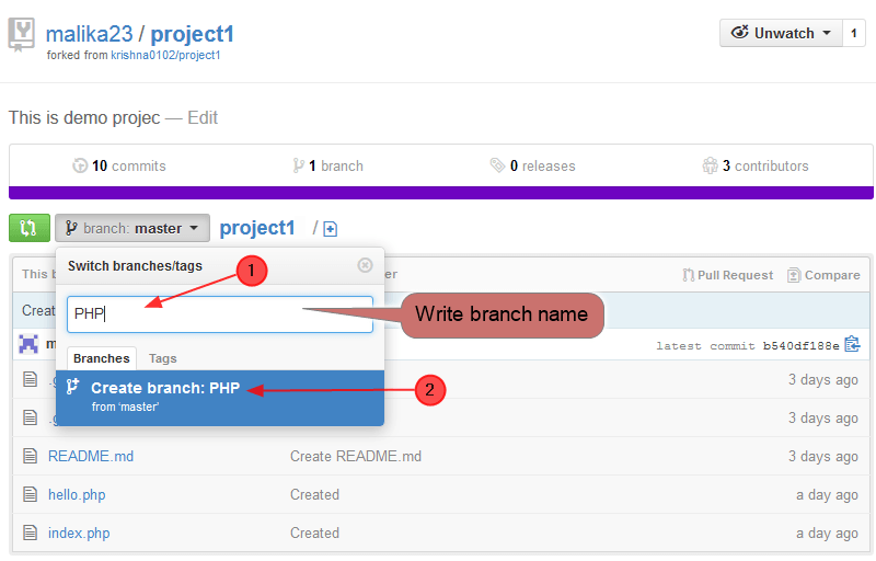 Step to create branch