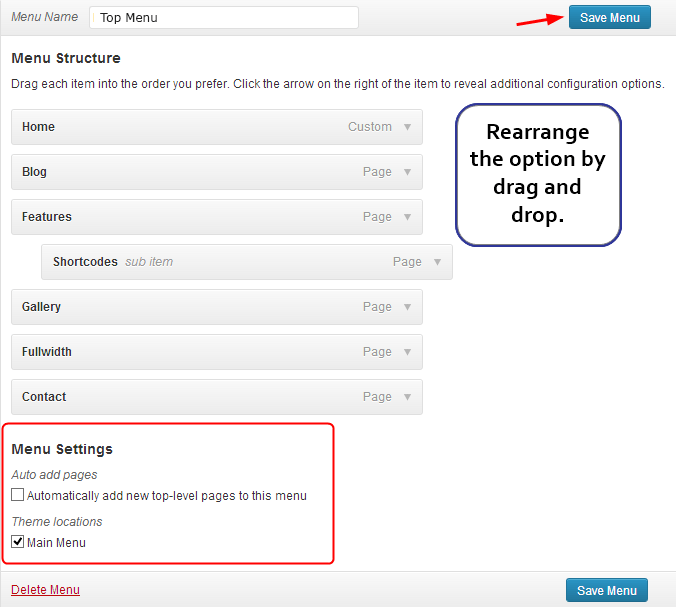 customize menu structure