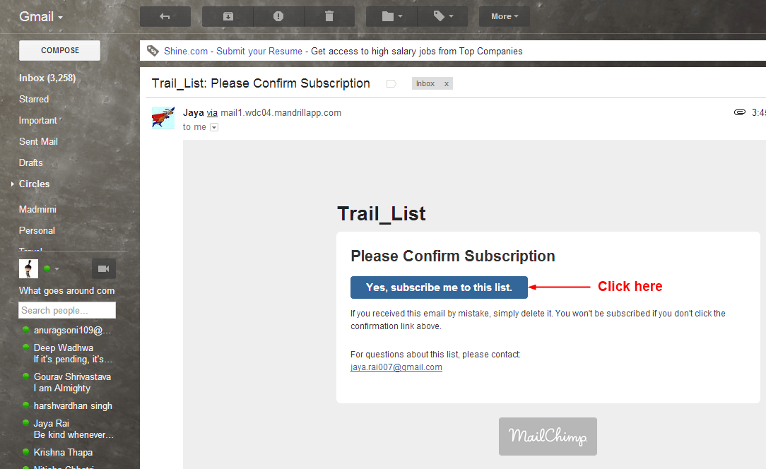 confirm subscription url