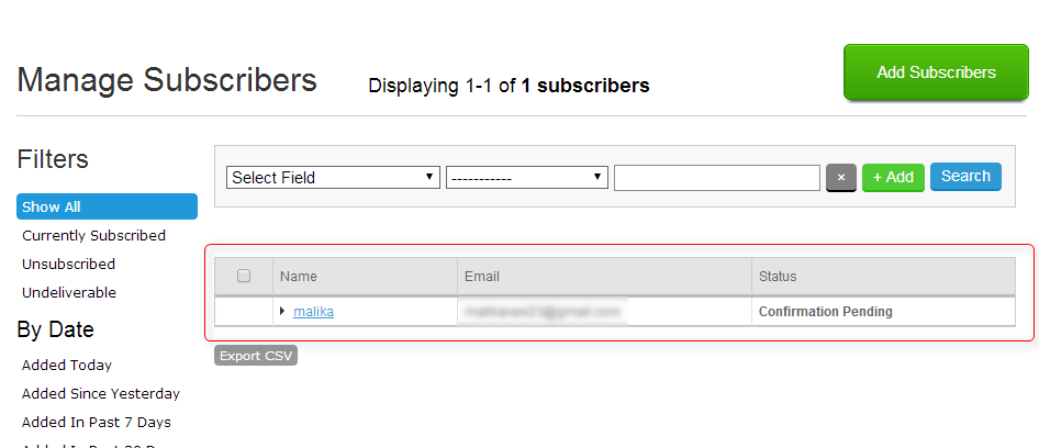 subscriber confirmation