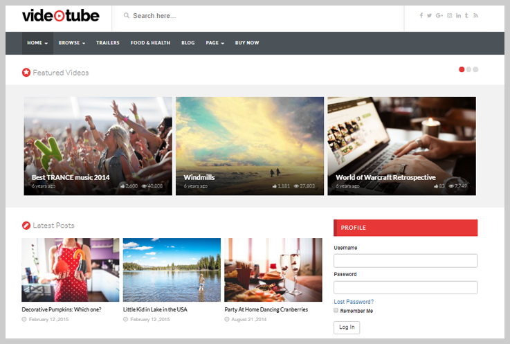 VideoTube - Free Responsive Video WordPress Themes