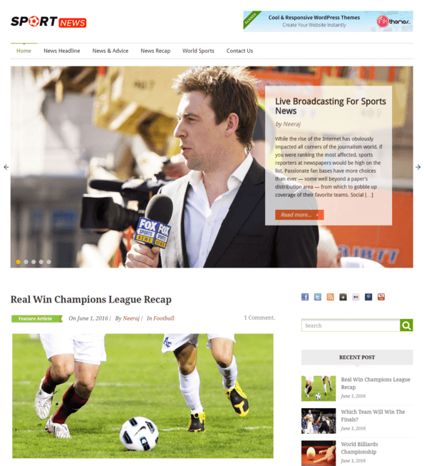 sports news wp theme