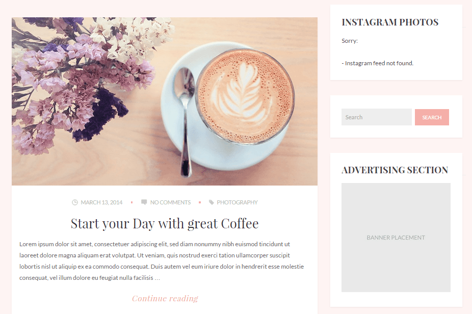 zara blog theme with ad space