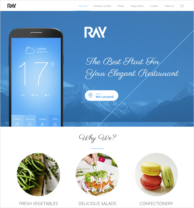 Ray WordPress Landing Page