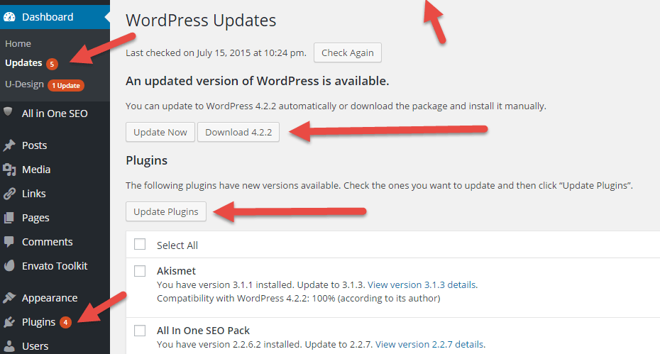 wp updates notification