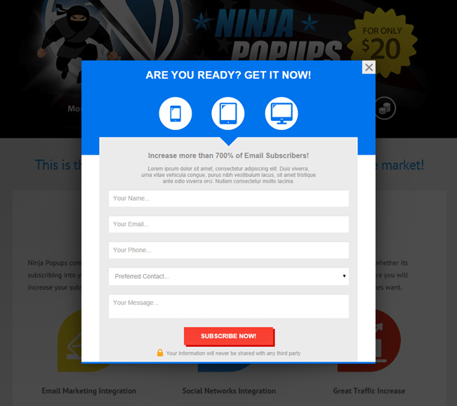 popup plugin Ninja