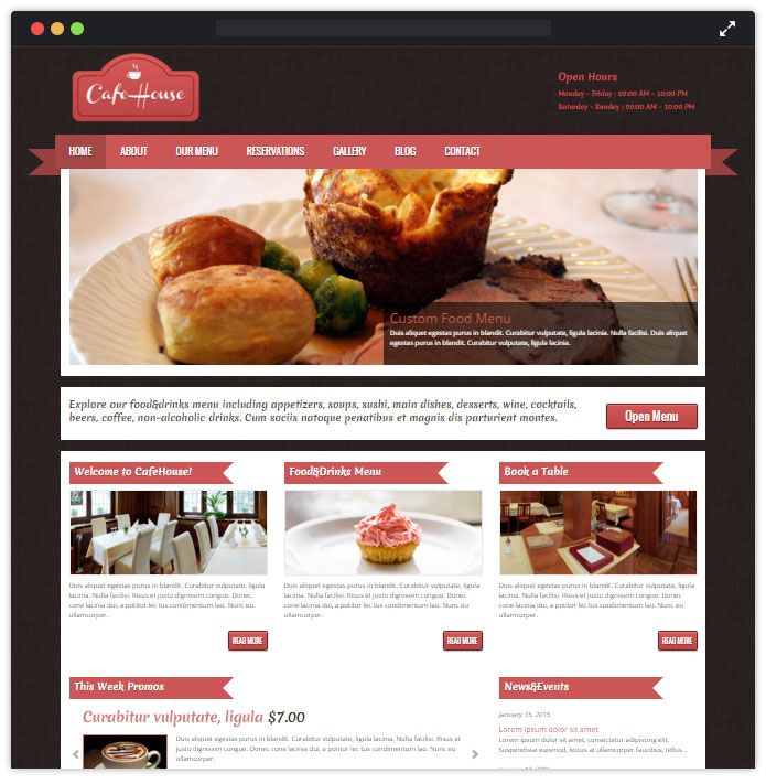 CafeHouse Top Bar Pub Tavern WordPress Themes InkThemes