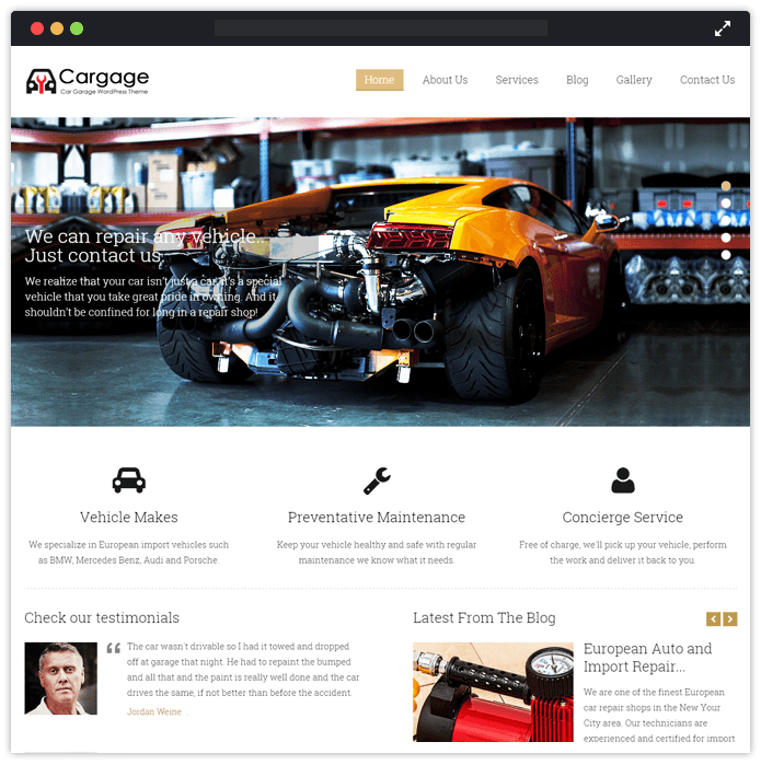 Cargage Best Car Automobile WordPress Theme