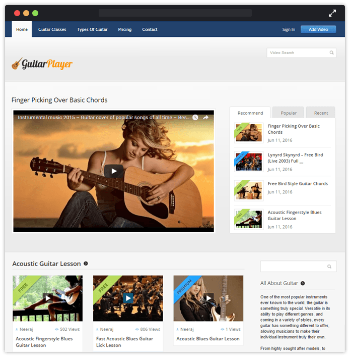 GuitarPlayer wp theme