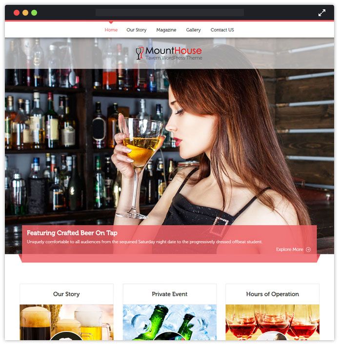 MountHouse Top Bar Pub Tavern WordPress Themes InkThemes