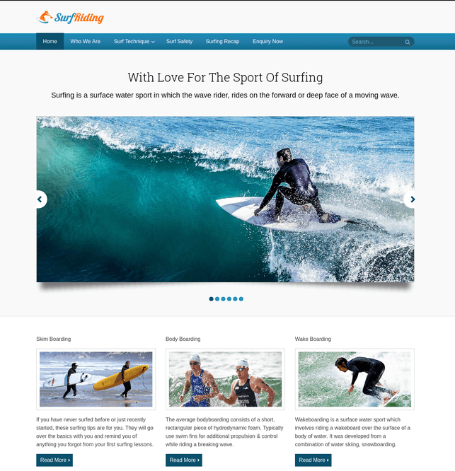 surf riding wp theme