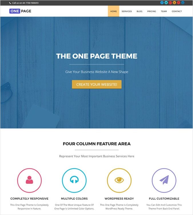 One Page WordPress Theme