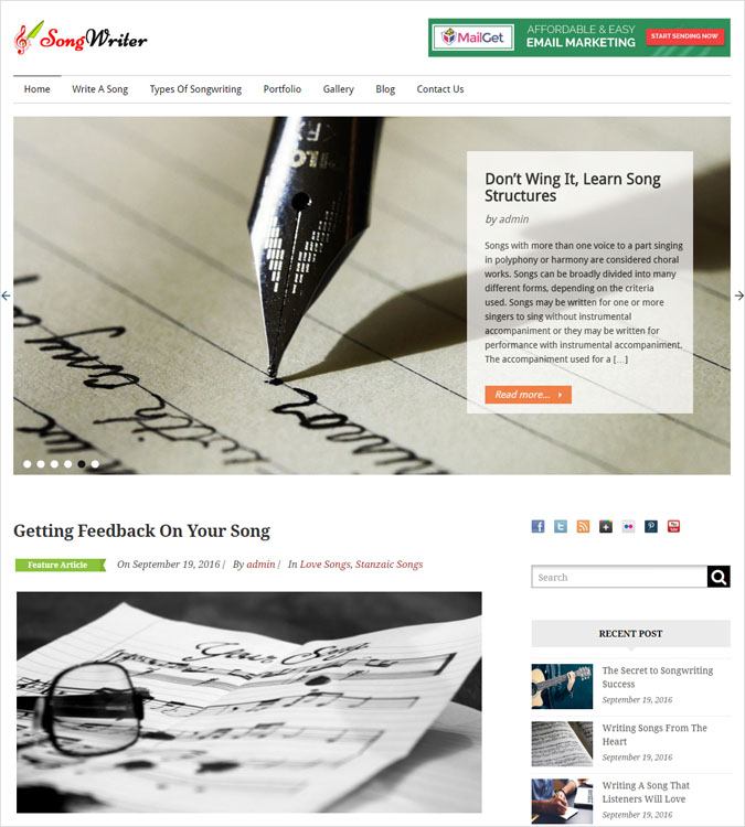 SongWriter WP theme